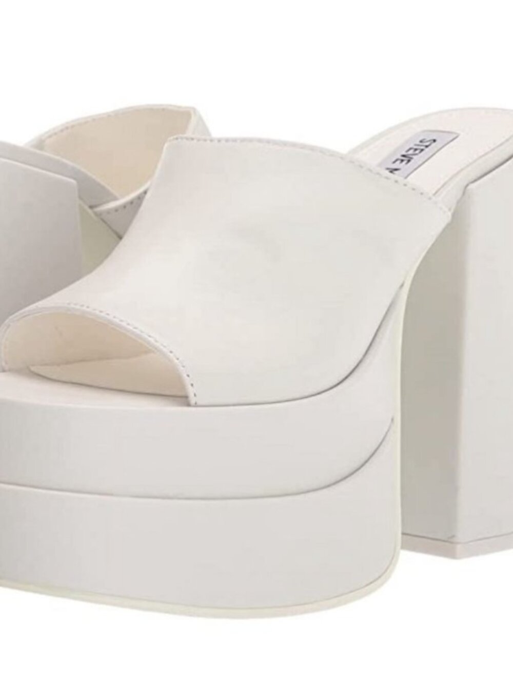 Steve Madden Cagey White Leather Open Toe Slip On High Platform Retro Sandals